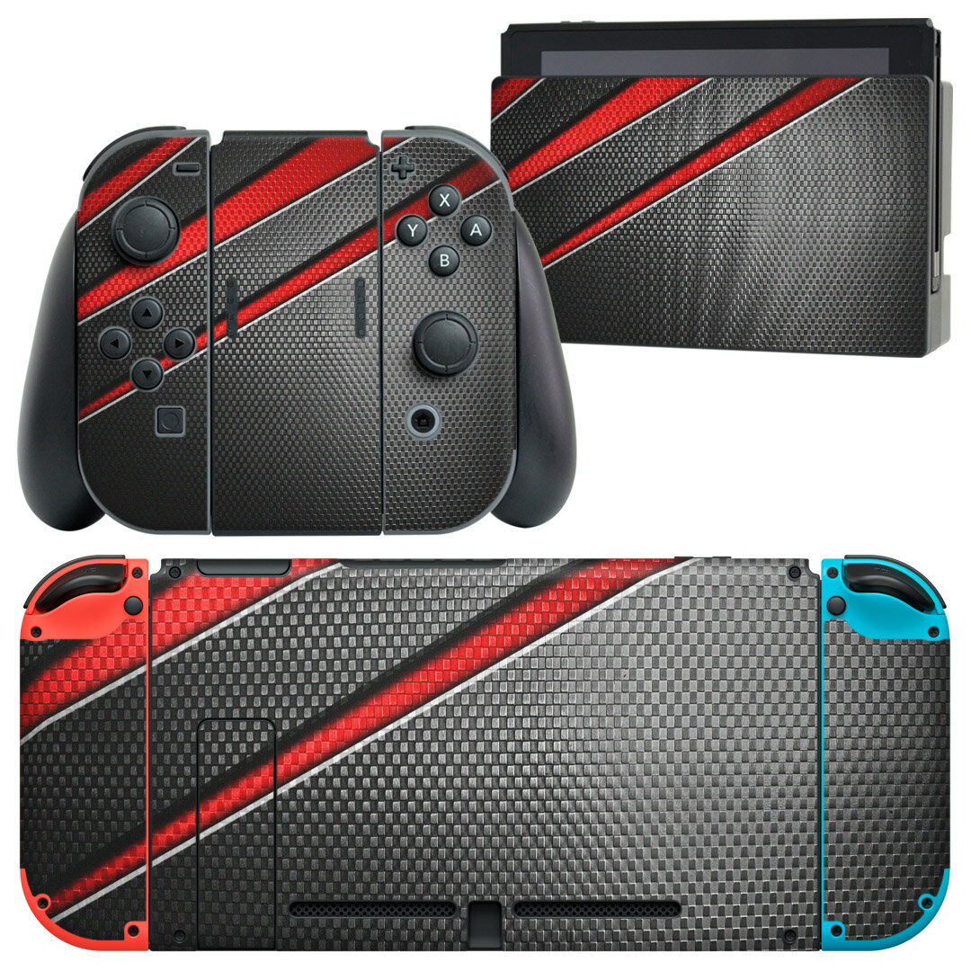 igsticker Nintendo Switch 用 デザインスキンシール 任天堂 ニンテンドー スイッチ 専用 本体ドック Joy-Con Joycon ジョイコン 専用 ゲーム機 カバー アクセサリー フィルム ステッカー 013267 黒 赤 かっこいい