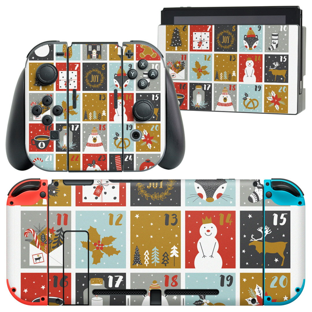 igsticker Nintendo Switch 用 デザインスキンシール 任天堂 ニンテンドー スイッチ 専用 本体ドック Joy-Con Joycon ジョイコン 専用 ゲーム機 カバー アクセサリー フィルム ステッカー 013402 雪だるま サンタ クリスマス