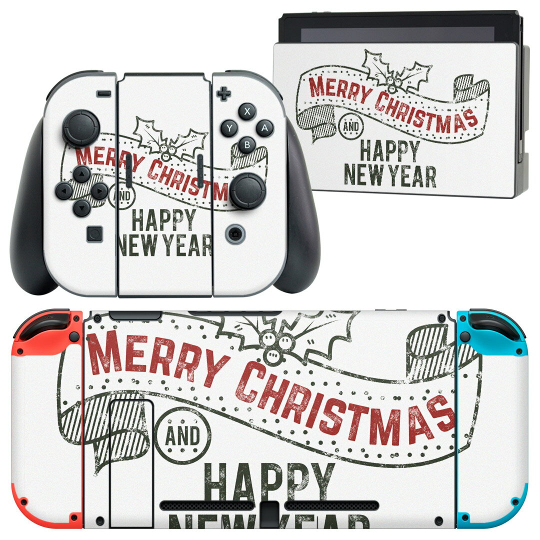 igsticker Nintendo Switch 用 デザインスキンシール 任天堂 ニンテンドー スイッチ 専用 本体ドック Joy-Con Joycon ジョイコン 専用 ゲーム機 カバー アクセサリー フィルム ステッカー 013426 英語　クリスマス　柊