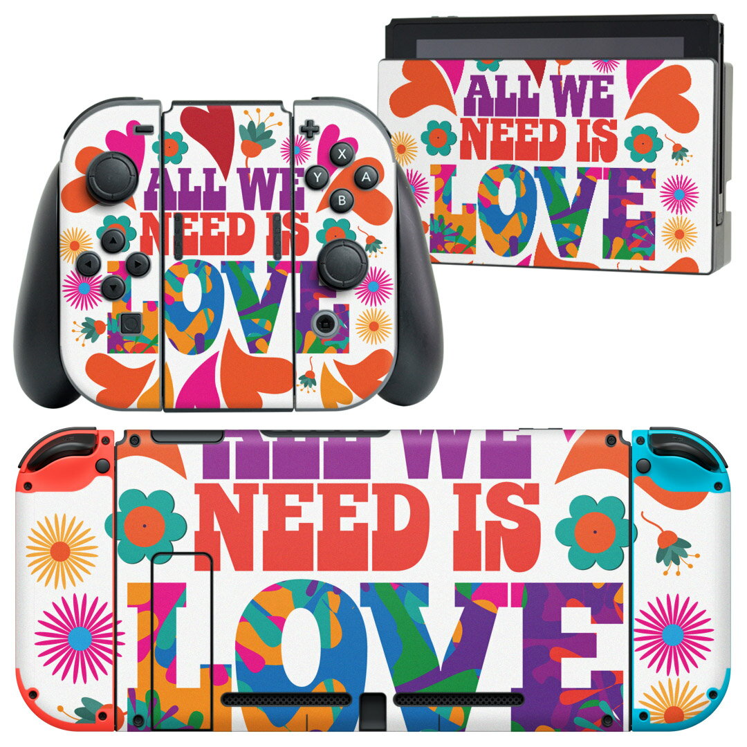 igsticker Nintendo Switch 用 デザインスキンシール 任天堂 ニンテンドー スイッチ 専用 本体ドック Joy-Con Joycon ジョイコン 専用 ゲーム機 カバー アクセサリー フィルム ステッカー 013524 ハート　ラブ　カラフル