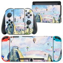 igsticker Nintendo Switch 用 デザインスキンシール 任天堂 ニンテンドー スイッチ 専用 本体ドック Joy-Con Joycon ジョイコン 専用 ゲーム機 カバー アクセサリー フィルム ステッカー 013535 水彩 気球 風景