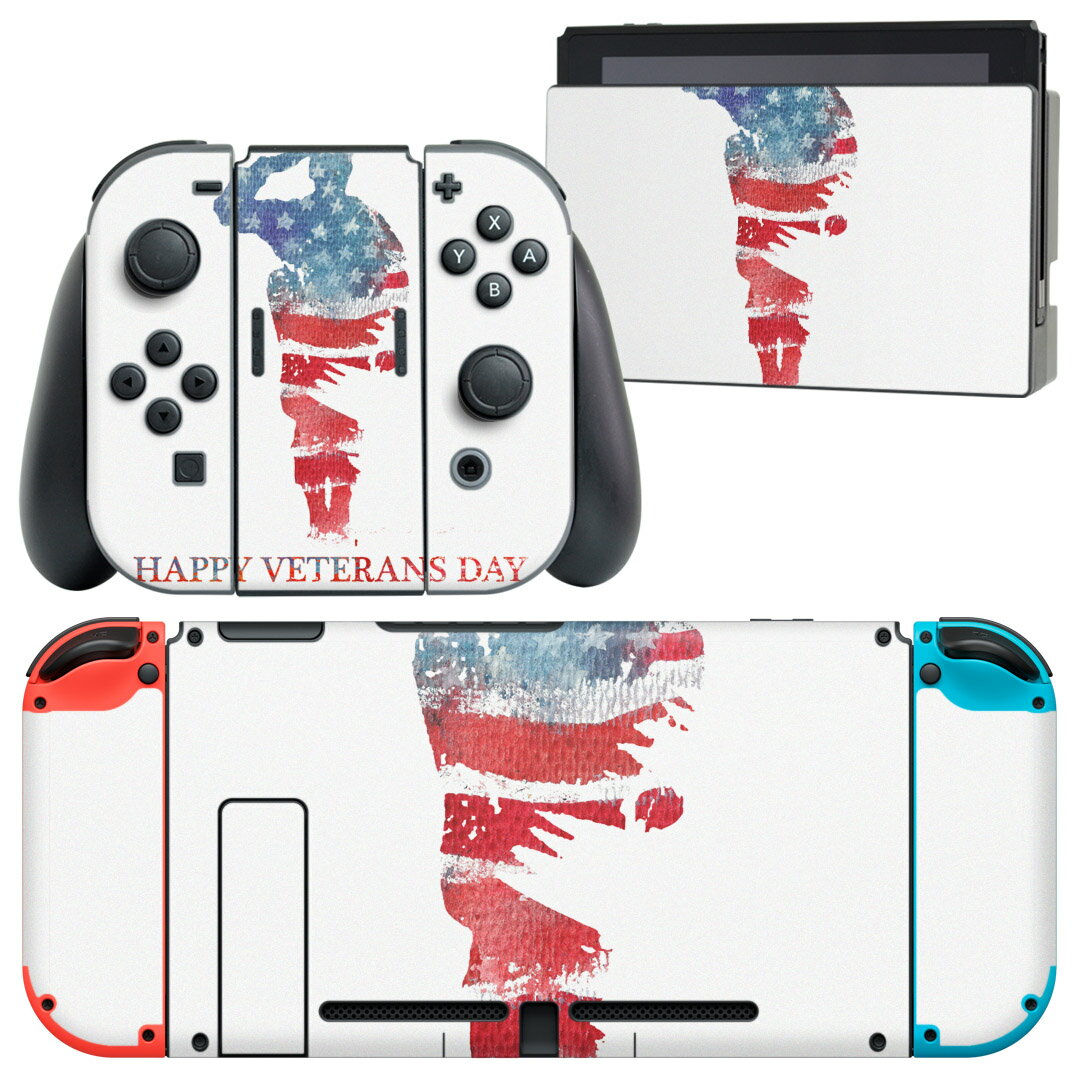 igsticker Nintendo Switch 用 デザインスキンシール 任天堂 ニンテンドー スイッチ 専用 本体ドック Joy-Con Joycon ジョイコン 専用 ゲーム機 カバー アクセサリー フィルム ステッカー 013598 アメリカ 兵隊 国旗