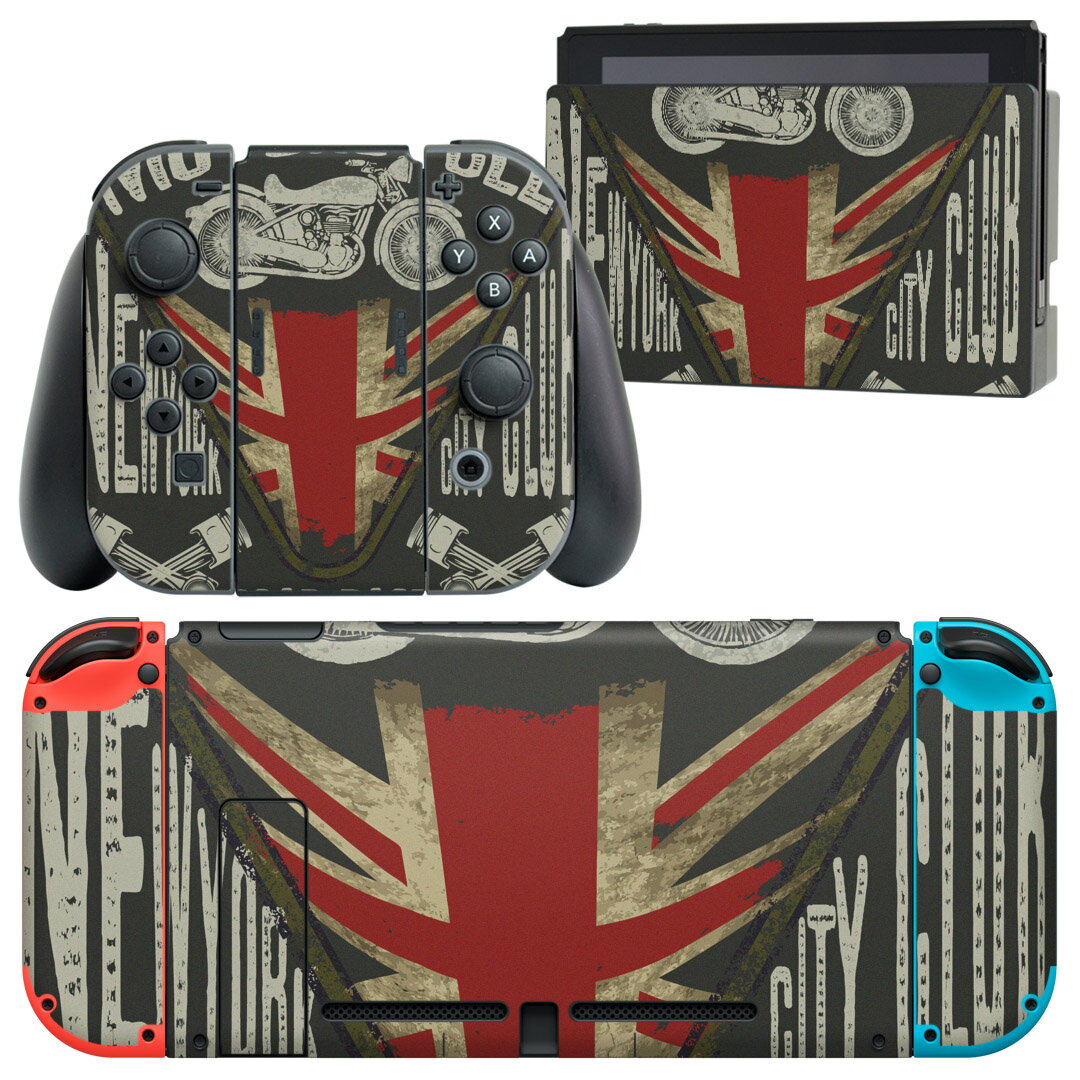 igsticker Nintendo Switch 用 デザインスキンシール 任天堂 ニンテンドー スイッチ 専用 本体ドック Joy-Con Joycon ジョイコン 専用 ゲーム機 カバー アクセサリー フィルム ステッカー 013776 英語 バイク ロゴ