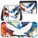 igsticker Nintendo Switch 用 デザインスキンシール 任天堂 ニンテンドー スイッチ 専用 本体ドック Joy-Con Joycon ジョイコン 専用 ゲーム機 カバー アクセサリー フィルム ステッカー 013827 ペイント 鳥 水彩