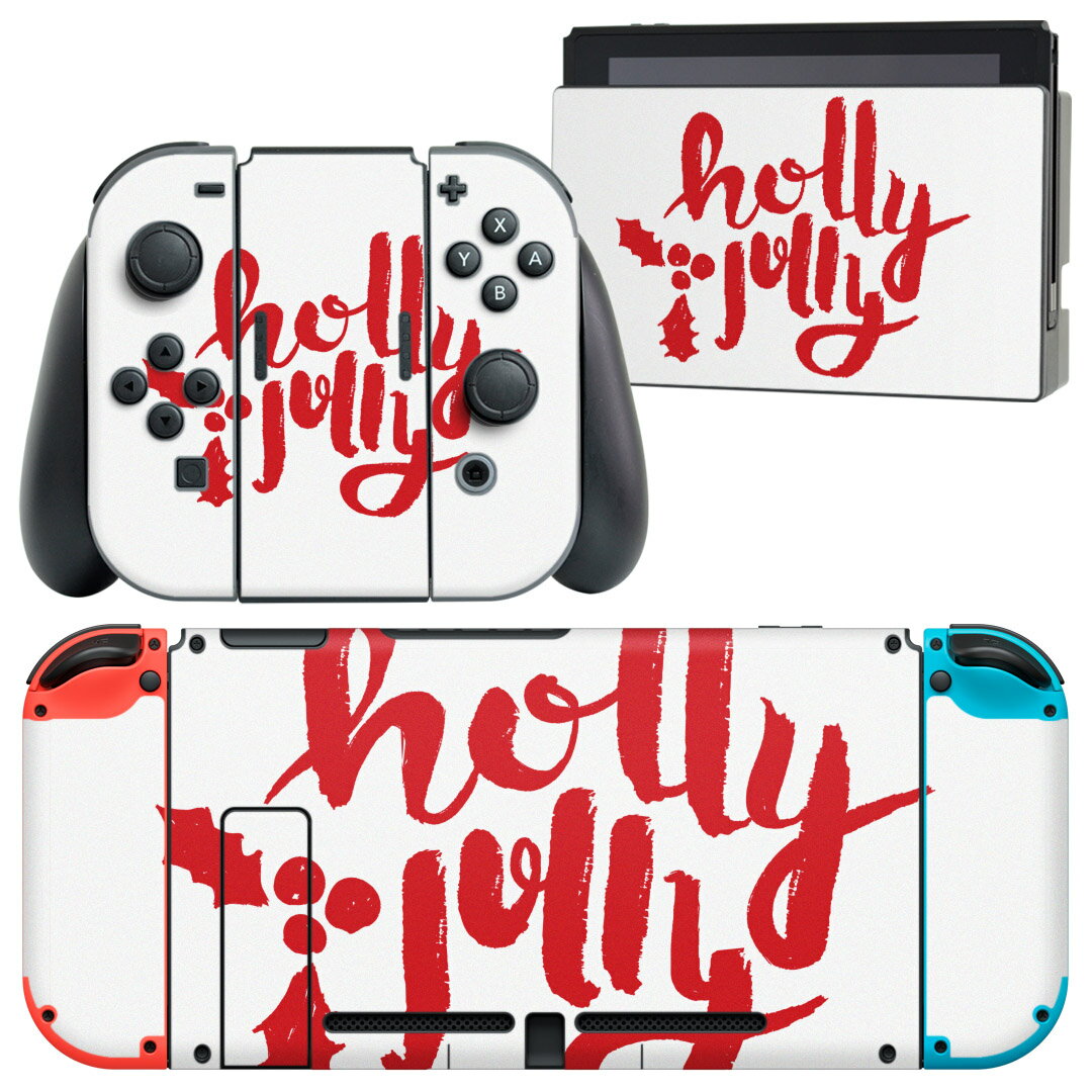 igsticker Nintendo Switch 用 デザインスキンシール 任天堂 ニンテンドー スイッチ 専用 本体ドック Joy-Con Joycon ジョイコン 専用 ゲーム機 カバー アクセサリー フィルム ステッカー 013856 クリスマス　ヒイラギ