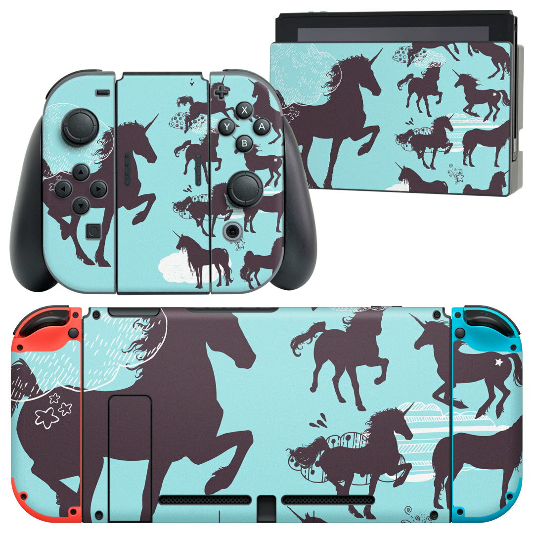 igsticker Nintendo Switch 用 デザインスキンシール 任天堂 ニンテンドー スイッチ 専用 本体ドック Joy-Con Joycon ジョイコン 専用 ゲーム機 カバー アクセサリー フィルム ステッカー 013914 馬 動物 アニマル