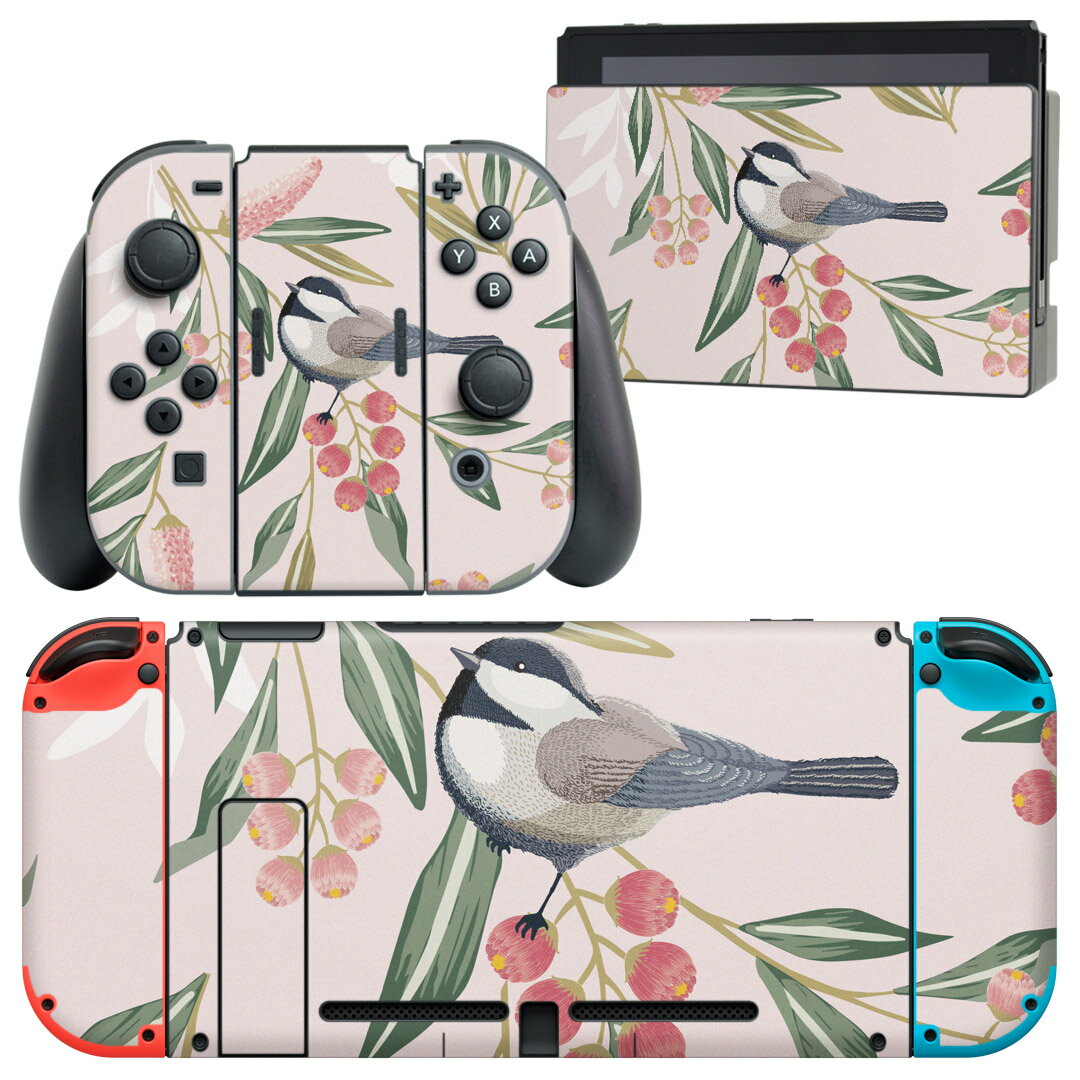 igsticker Nintendo Switch 用 デザインスキンシール 任天堂 ニンテンドー スイッチ 専用 本体ドック Joy-Con Joycon ジョイコン 専用 ゲーム機 カバー アクセサリー フィルム ステッカー 013916 花 鳥