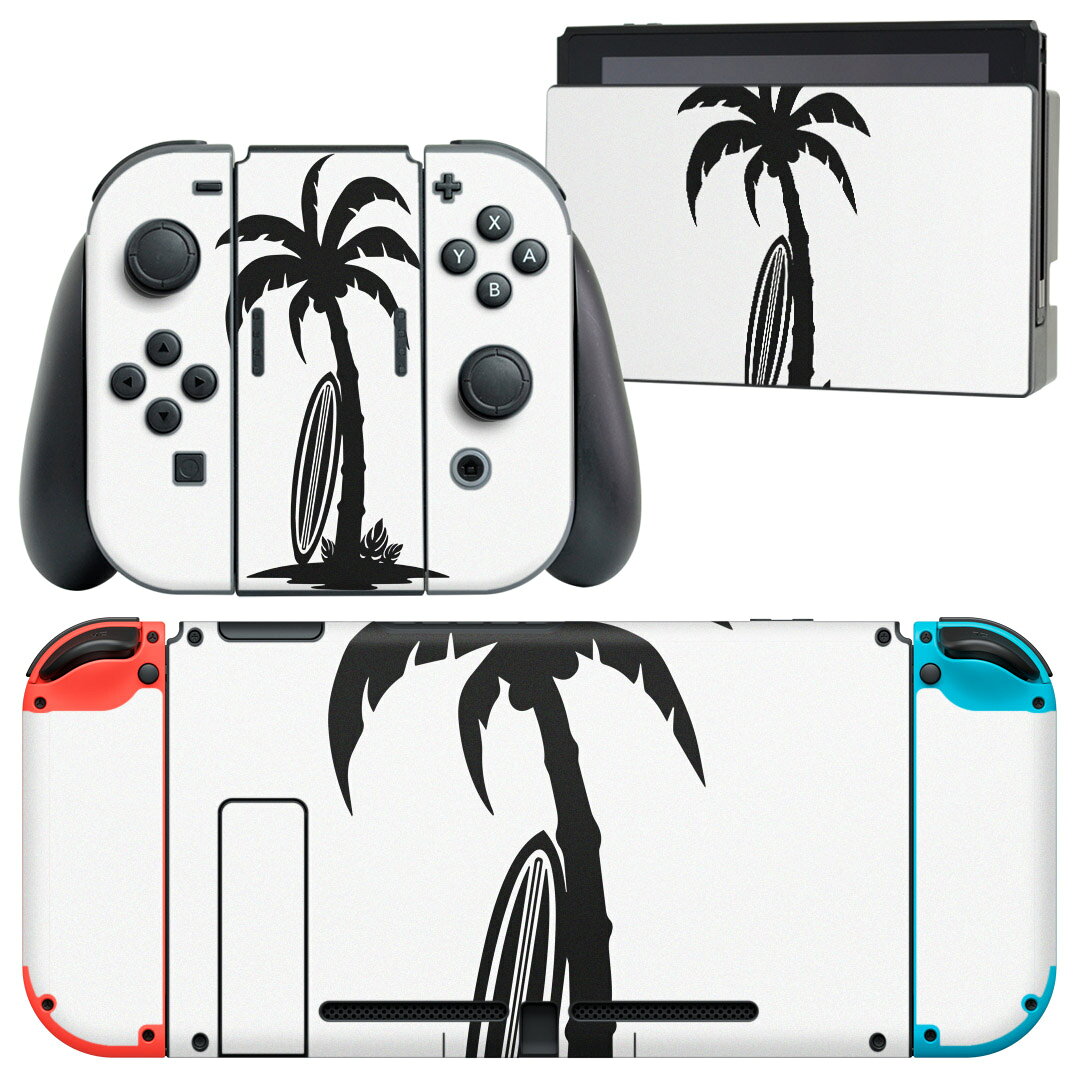 igsticker Nintendo Switch 用 デザインスキンシール 任天堂 ニンテンドー スイッチ 専用 本体ドック Joy-Con Joycon ジョイコン 専用 ゲーム機 カバー アクセサリー フィルム ステッカー 013962 ヤシの木　サーフィン　海