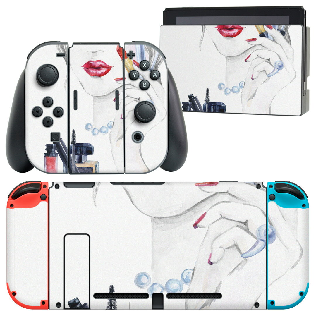 igsticker Nintendo Switch 用 デザインスキンシール 任天堂 ニンテンドー スイッチ 専用 本体ドック Joy-Con Joycon ジョイコン 専用 ゲーム機 カバー アクセサリー フィルム ステッカー 013997 おしゃれ メイク リップ