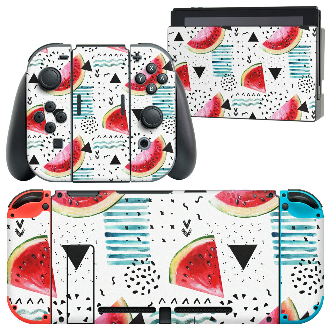 igsticker Nintendo Switch 用 デザインスキンシール 任天堂 ニンテンドー スイッチ 専用 本体ドック Joy-Con Joycon ジョイコン 専用 ゲーム機 カバー アクセサリー フィルム ステッカー 014052 スイカ　模様　トロピカル