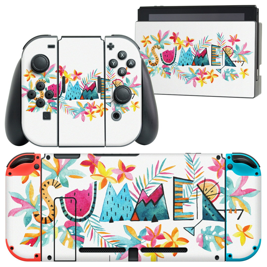 igsticker Nintendo Switch 用 デザインスキンシール 任天堂 ニンテンドー スイッチ 専用 本体ドック Joy-Con Joycon ジョイコン 専用 ゲーム機 カバー アクセサリー フィルム ステッカー 014053 スイカ　　トロピカル