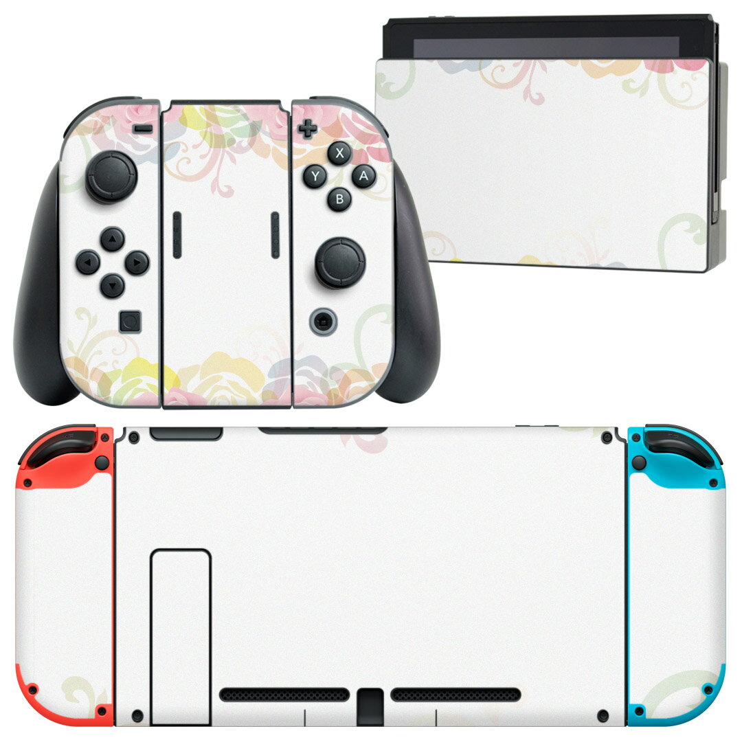 igsticker Nintendo Switch 用 デザインスキンシール 任天堂 ニンテンドー スイッチ 専用 本体ドック Joy-Con Joycon ジョイコン 専用 ゲーム機 カバー アクセサリー フィルム ステッカー 014186 花 バラ