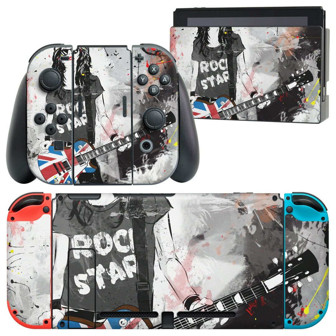 igsticker Nintendo Switch 用 デザインスキンシール 任天堂 ニンテンドー スイッチ 専用 本体ドック Joy-Con Joycon ジョイコン 専用 ゲーム機 カバー アクセサリー フィルム ステッカー 014209 音楽　楽器　ロック