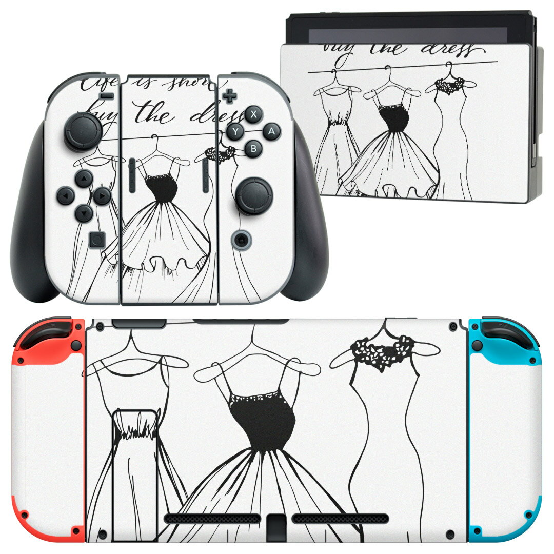 igsticker Nintendo Switch 用 デザインスキンシール 任天堂 ニンテンドー スイッチ 専用 本体ドック Joy-Con Joycon ジョイコン 専用 ゲーム機 カバー アクセサリー フィルム ステッカー 014228 ドレス 英語 ファッション