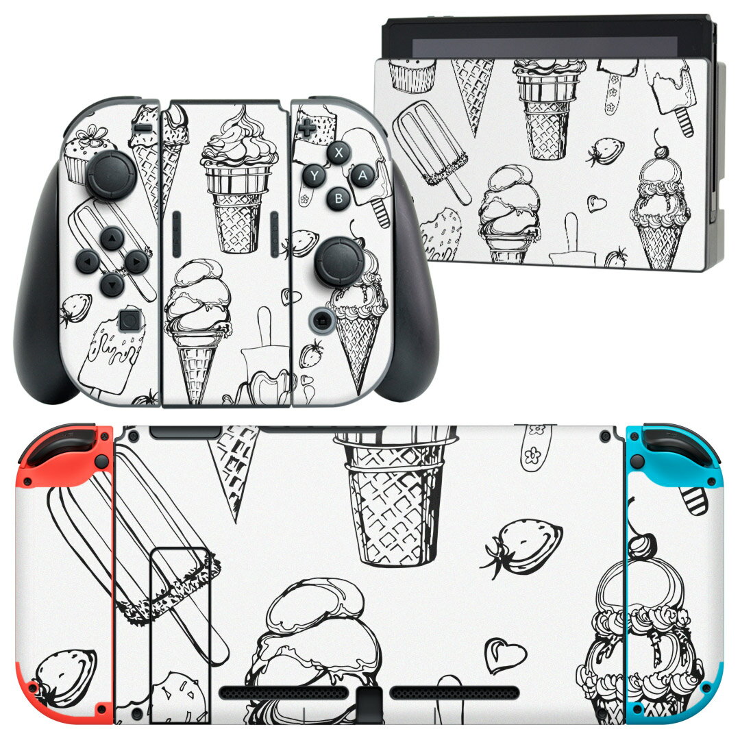 igsticker Nintendo Switch 用 デザインスキンシール 任天堂 ニンテンドー スイッチ 専用 本体ドック Joy-Con Joycon ジョイコン 専用 ゲーム機 カバー アクセサリー フィルム ステッカー 014238 アイス イチゴ フルーツ