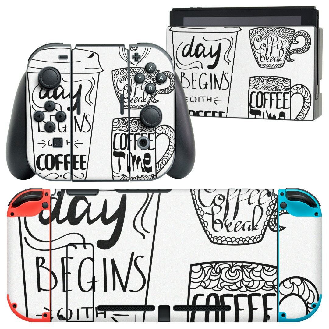 igsticker Nintendo Switch 用 デザインスキンシール 任天堂 ニンテンドー スイッチ 専用 本体ドック Joy-Con Joycon ジョイコン 専用 ゲーム機 カバー アクセサリー フィルム ステッカー 014261 コーヒー　英語　カフェ