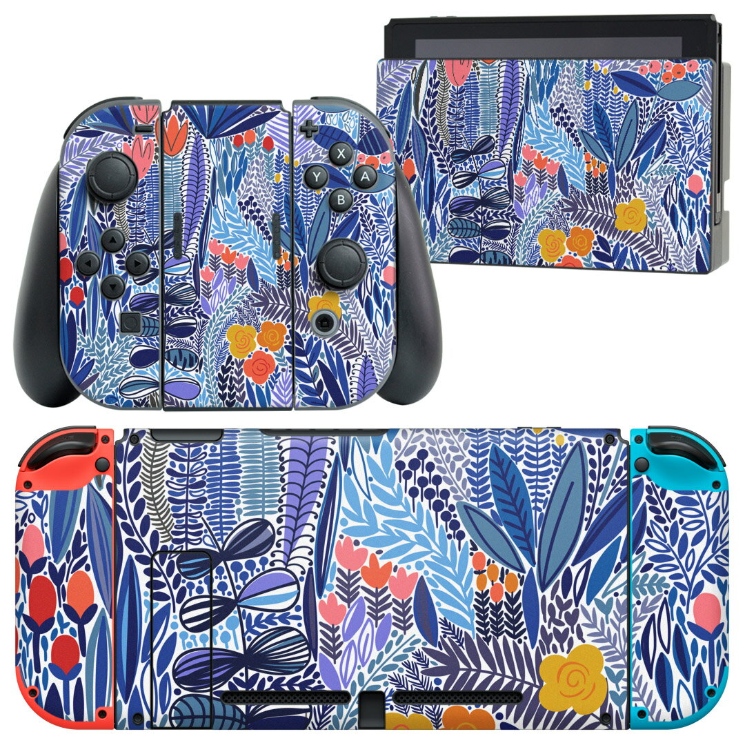 igsticker Nintendo Switch 用 デザインスキンシール 任天堂 ニンテンドー スイッチ 専用 本体ドック Joy-Con Joycon ジョイコン 専用 ゲーム機 カバー アクセサリー フィルム ステッカー 014296 花　リーフ　植物