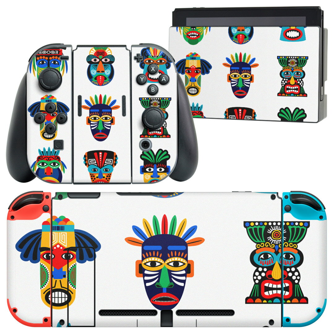 igsticker Nintendo Switch 用 デザインスキンシール 任天堂 ニンテンドー スイッチ 専用 本体ドック Joy-Con Joycon ジョイコン 専用 ゲーム機 カバー アクセサリー フィルム ステッカー 014316 民族　模様
