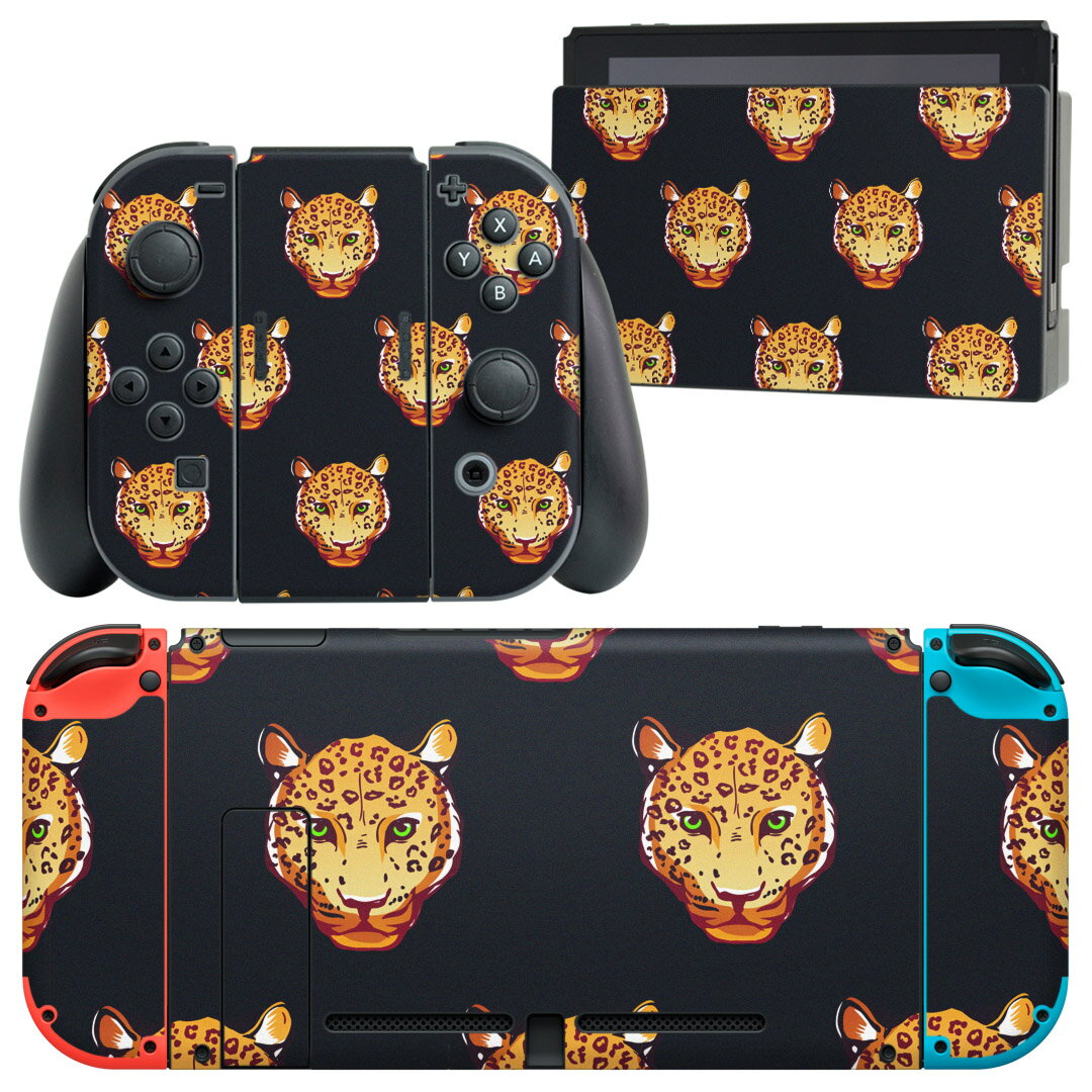 igsticker Nintendo Switch 用 デザインスキンシール 任天堂 ニンテンドー スイッチ 専用 本体ドック Joy-Con Joycon ジョイコン 専用 ゲーム機 カバー アクセサリー フィルム ステッカー 014317 ヒョウ 動物 アニマル