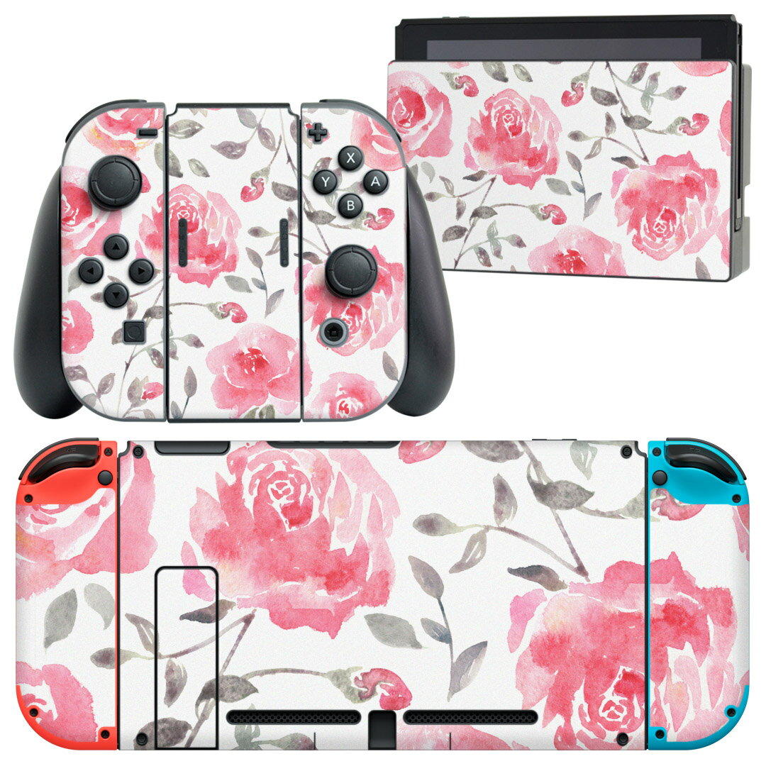 igsticker Nintendo Switch 用 デザインスキンシール 任天堂 ニンテンドー スイッチ 専用 本体ドック Joy-Con Joycon ジョイコン 専用 ゲーム機 カバー アクセサリー フィルム ステッカー 014405 花　　薔薇