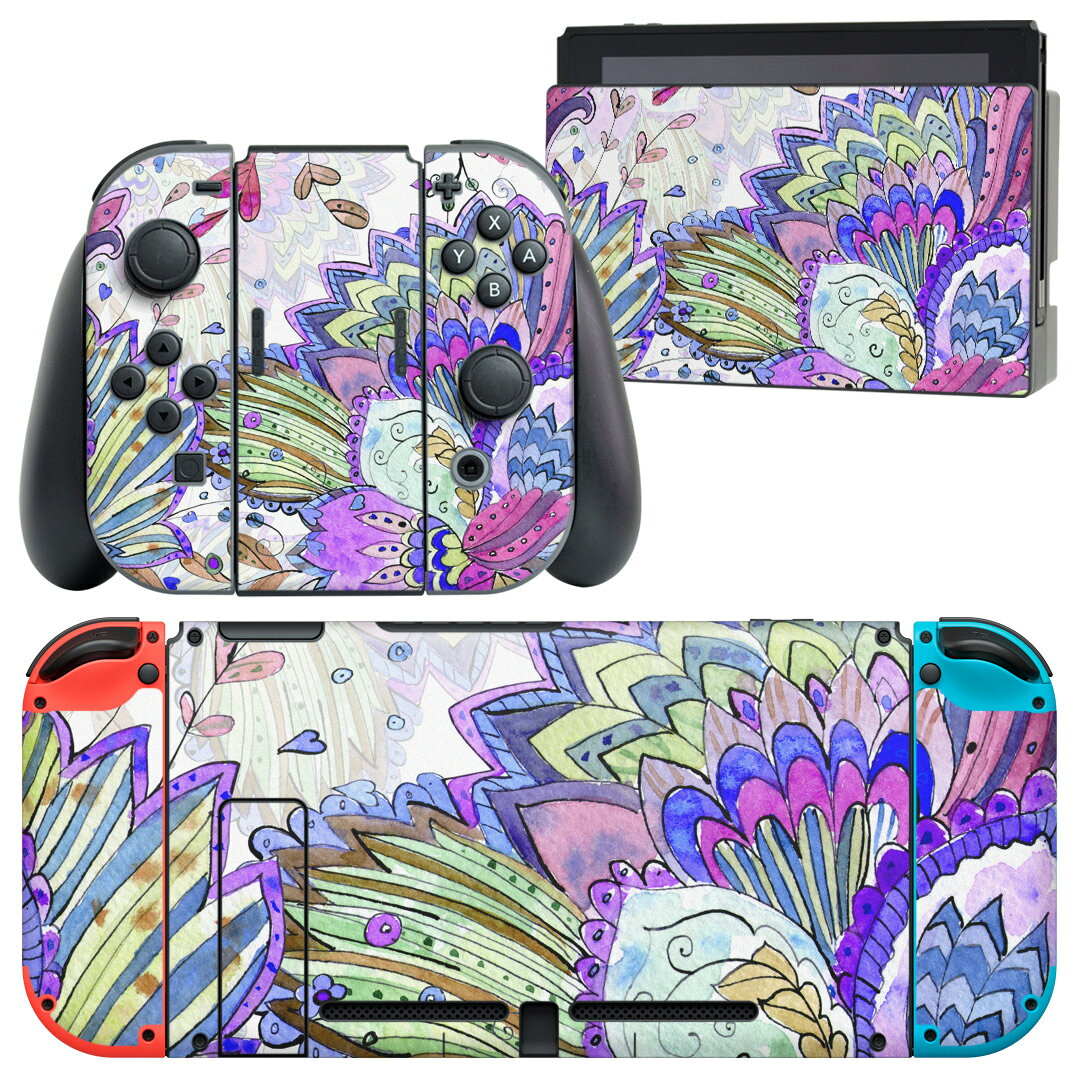 製品名 Nintendo Switch 本体裏面＆ドック正面＆ジョイコン専用 デザインスキンシール セット内容 Nintendo Switch 本体＆ドック＆ジョイコン用スキンシール（各1枚） ニンテンドースイッチ専用です。携帯機のSwitch LiteやProコンには対応していません。 商品特徴 再剥離性シートを素材に採用し、細かな位置調整がしやすく貼り直しが容易です。専用の業務プリンターを使い、商品画像と遜色のない美しい印刷仕上がり。 注意事項 画像はサンプルですので、ご覧の環境によっては多少色味に違いを感じる場合がございます。 イメージと違った、モニターと色味が異なるという理由での交換や返金はご対応出来かねます。スキンシールのみの販売で、ニンテンドースイッチ本体などは付属しません。シワができた場合、ドライヤーなどで軽く温め、外側に向けてシワを伸ばすように貼ってください。初回貼付時の位置調整や貼り直しは可能ですが、しっかりと押し付けて接着させた後の再剥離、再利用は保証しておりません。また接着部に油分や汚れが付着しますと角の部分は剥がれやすくなりますので、貼付時はあまり触れないようにご注意ください。無地のセミグロスシートにデザインをプリントした商品で、デコなどの加工はございません。 凹凸や光沢があるように見えたり布地や金属を素材にしたように見える商品もありますが、デザインの図版によるものです。印刷時に微妙な画像のズレが生じる場合がございます。ご注文後に1点1点制作する受注生産品の為、不良品以外のご返品や交換は固くお断りします。当店における繰り返しの実機テストでは問題ありませんでしたが、経過年数や使用環境により、シールを剥がす際に本体の塗装が一部剥がれる可能性があります。恐れ入りますが、万が一そのような状況になった場合でも当店ではゲーム機本体の保証は出来かねますので、予めご理解の上お求めください。 商品発送 完全受注生産のハンドメイド商品となりますので、既製品と比べて発送までお時間を頂いています。 基本的に決済確認後2?3営業日、最大で10営業日での発送となります。繁忙期や休業日明けの場合はさらに時間がかかる場合があります。 その際には別途メールにてご連絡致します。メール便の場合、発送日から到着までに2?4日ほどかかる場合が多く、紛失などの保障もご対応できかねます。あらかじめご了承下さい。