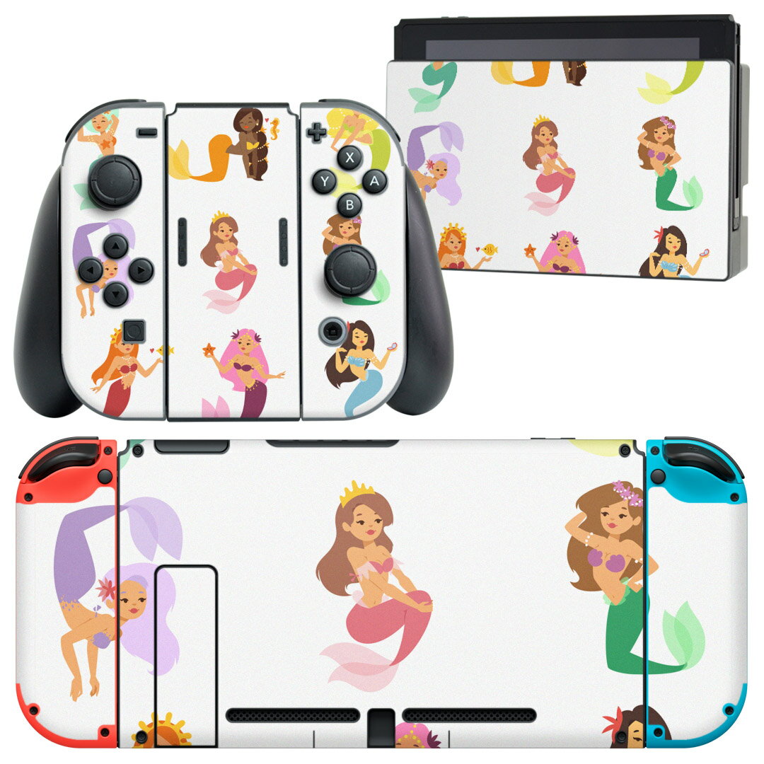 igsticker Nintendo Switch 用 デザインスキンシール 任天堂 ニンテンドー スイッチ 専用 本体ドック Joy-Con Joycon ジョイコン 専用 ゲーム機 カバー アクセサリー フィルム ステッカー 014510 マーメイド　人魚　カラフル