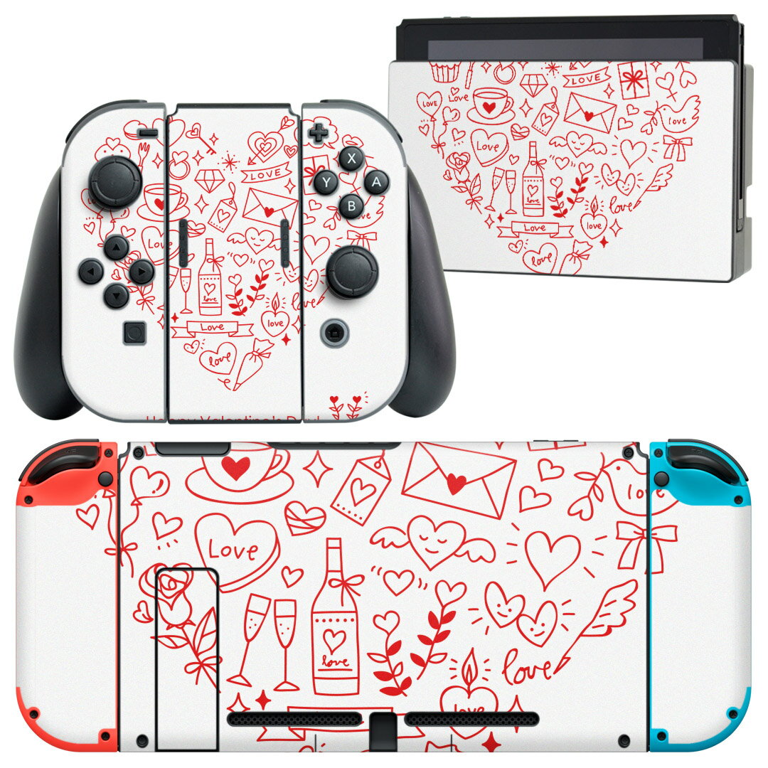 igsticker Nintendo Switch 用 デザインスキンシール 任天堂 ニンテンドー スイッチ 専用 本体ドック Joy-Con Joycon ジョイコン 専用 ゲーム機 カバー アクセサリー フィルム ステッカー 014624 バレンタイン ハート