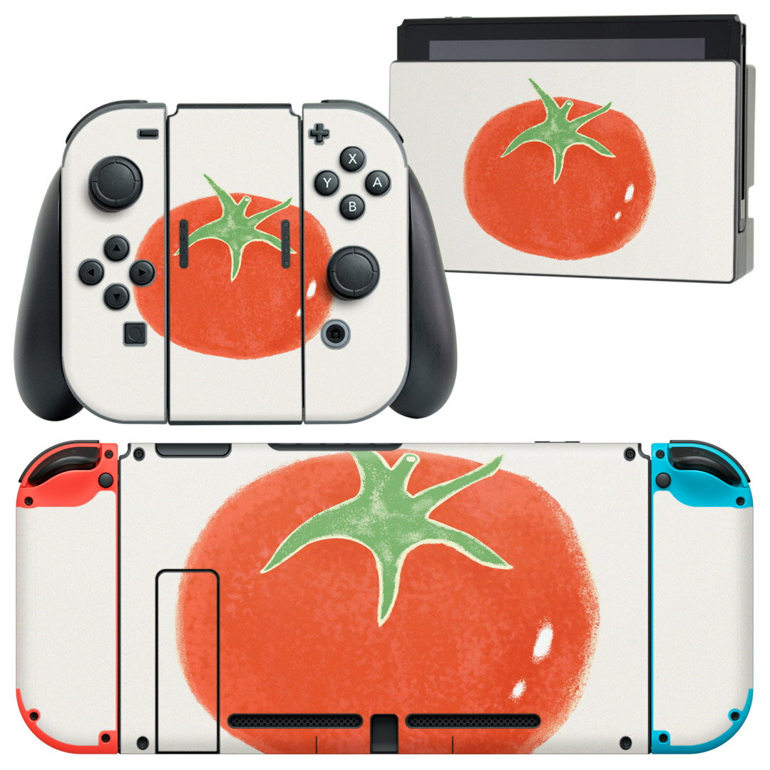 igsticker Nintendo Switch 用 デザインスキンシール 任天堂 ニンテンドー スイッチ 専用 本体ドック Joy-Con Joycon ジョイコン 専用 ゲーム機 カバー アクセサリー フィルム ステッカー 014683 トマト　野菜