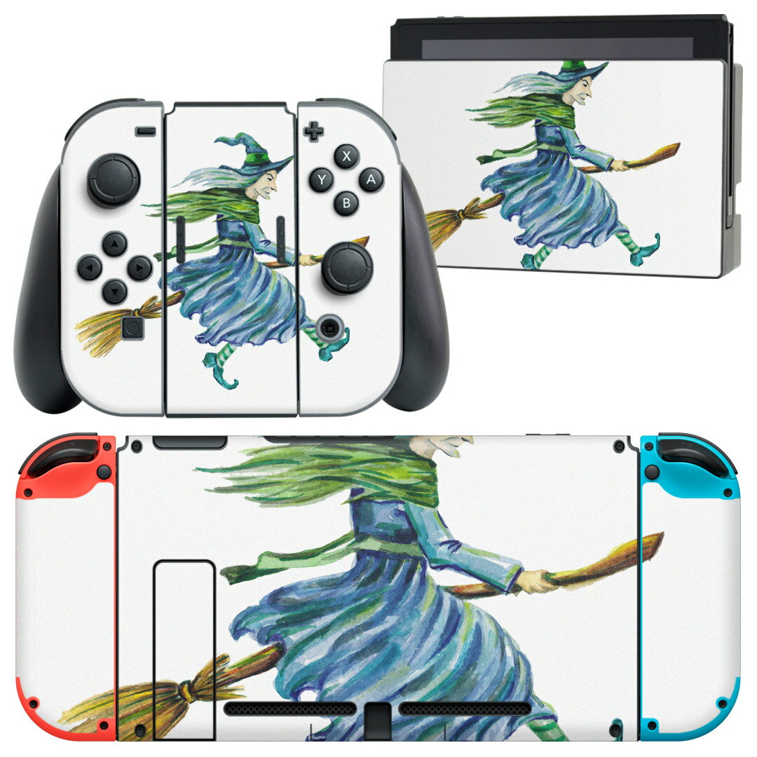 igsticker Nintendo Switch 用 デザインスキンシール 任天堂 ニンテンドー スイッチ 専用 本体ドック Joy-Con Joycon ジョイコン 専用 ゲーム機 カバー アクセサリー フィルム ステッカー 014716 ハロウィン 魔女