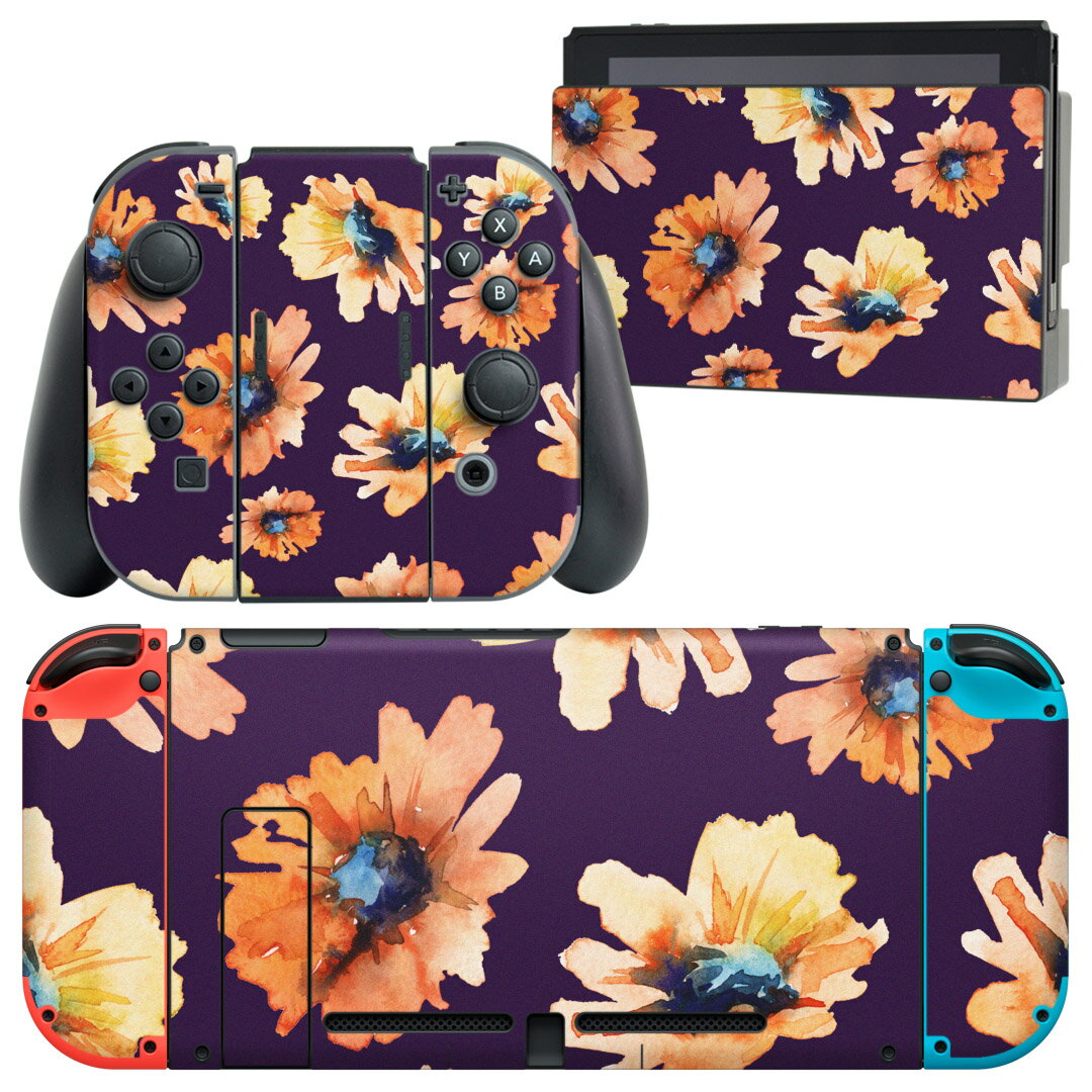 igsticker Nintendo Switch 用 デザインスキンシール 任天堂 ニンテンドー スイッチ 専用 本体ドック Joy-Con Joycon ジョイコン 専用 ゲーム機 カバー アクセサリー フィルム ステッカー 014752 花