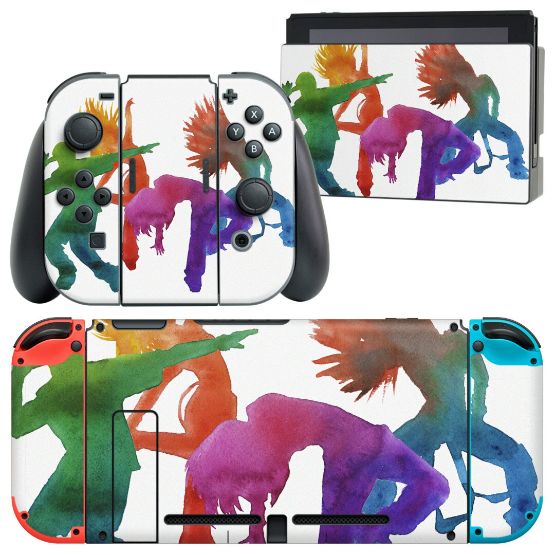 igsticker Nintendo Switch 用 デザインスキンシール 任天堂 ニンテンドー スイッチ 専用 本体ドック Joy-Con Joycon ジョイコン 専用 ゲーム機 カバー アクセサリー フィルム ステッカー 014753 ダンス　レインボー　シルエット