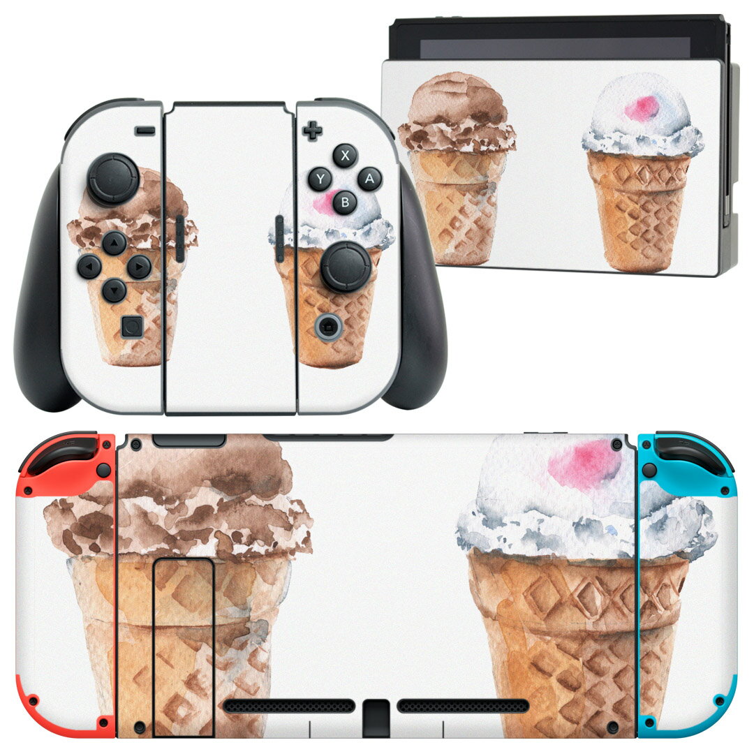 igsticker Nintendo Switch 用 デザインスキンシール 任天堂 ニンテンドー スイッチ 専用 本体ドック Joy-Con Joycon ジョイコン 専用 ゲーム機 カバー アクセサリー フィルム ステッカー 014774 アイス　かわいい　夏