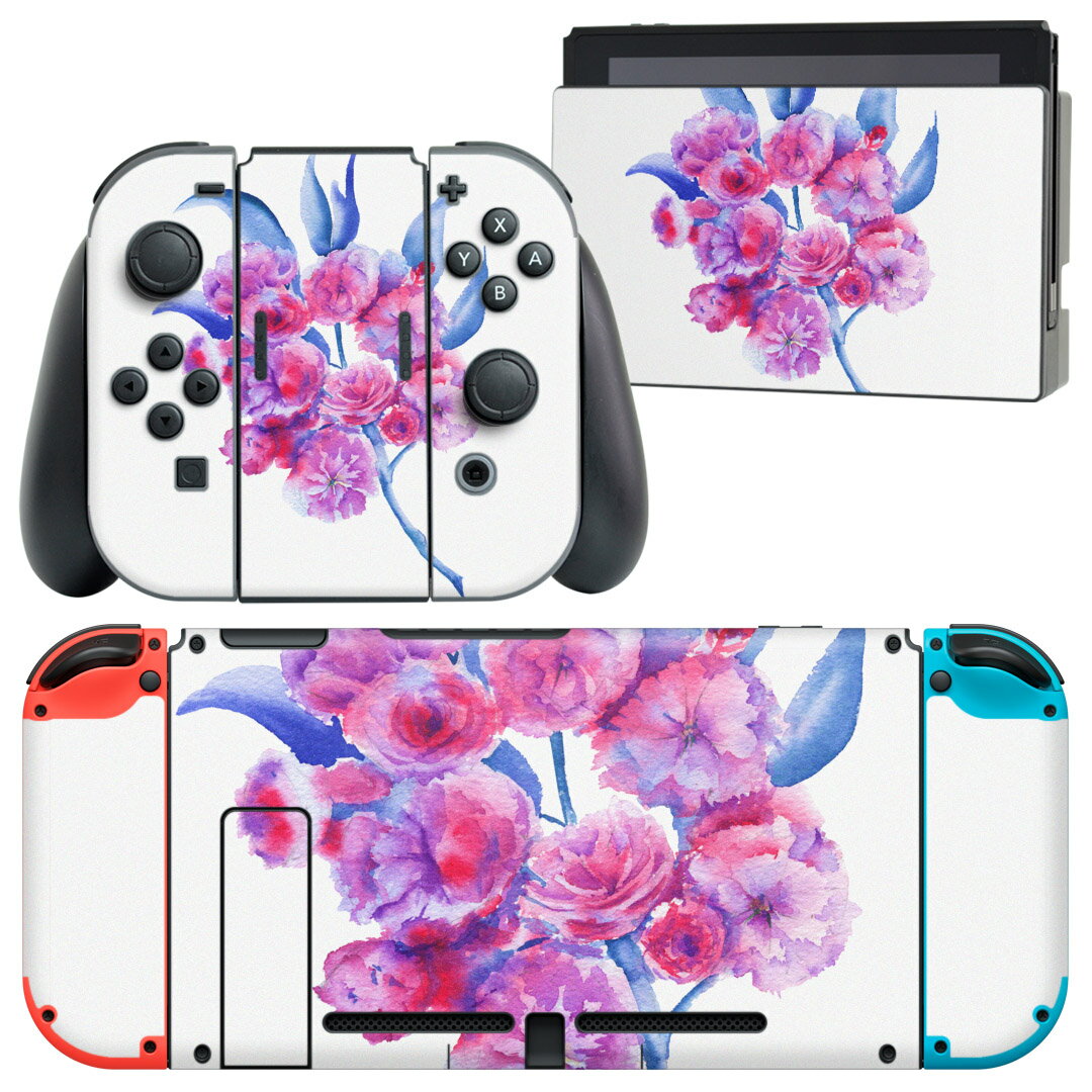 igsticker Nintendo Switch 用 デザインスキンシール 任天堂 ニンテンドー スイッチ 専用 本体ドック Joy-Con Joycon ジョイコン 専用 ゲーム機 カバー アクセサリー フィルム ステッカー 014779 花 カラフル きれい