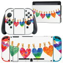 igsticker Nintendo Switch 用 デザインスキンシール 任天堂 ニンテンドー スイッチ 専用 本体ドック Joy-Con Joycon ジョイコン 専用 ゲーム機 カバー アクセサリー フィルム ステッカー 014782 ハート　ガーランド　カラフル