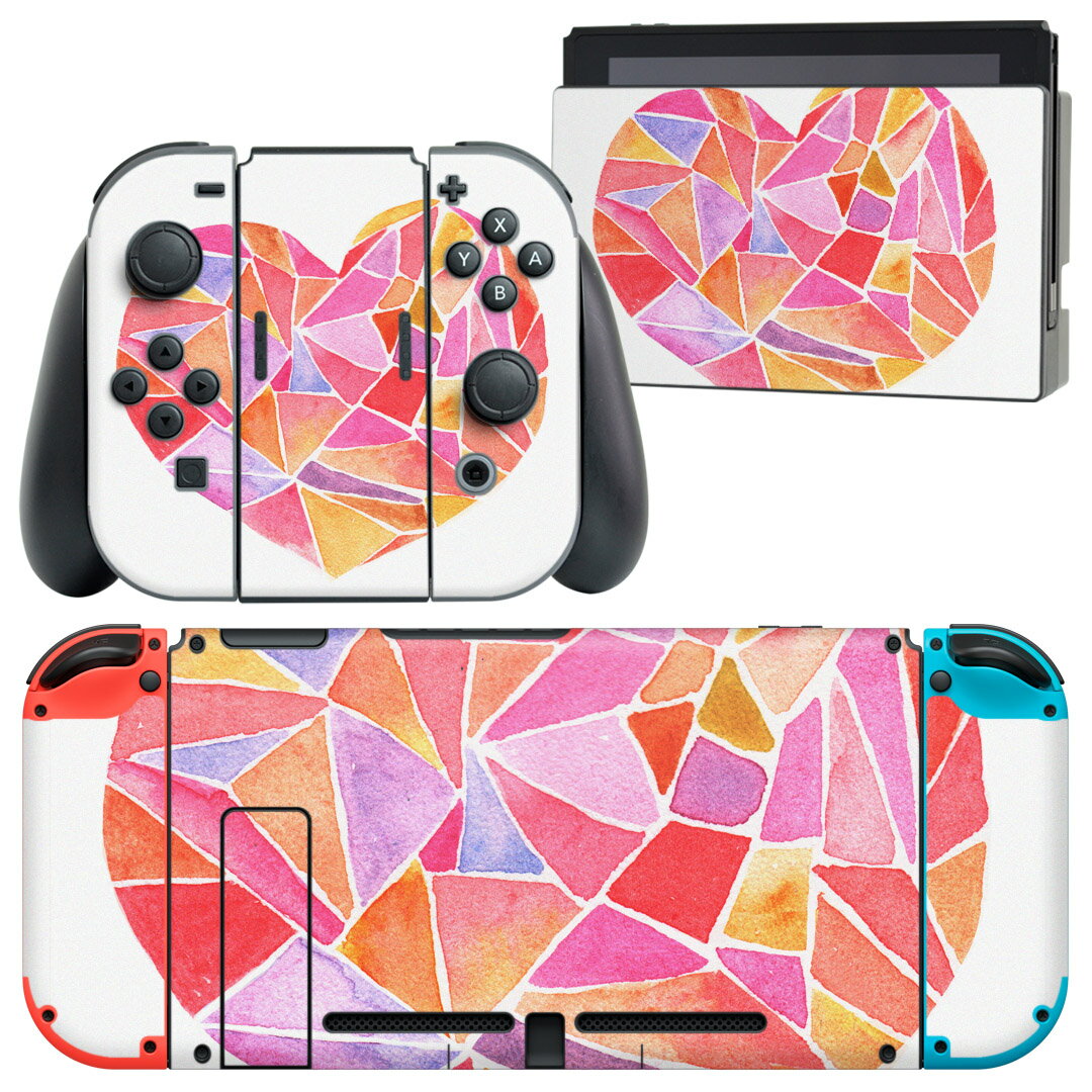 igsticker Nintendo Switch 用 デザインスキンシール 任天堂 ニンテンドー スイッチ 専用 本体ドック Joy-Con Joycon ジョイコン 専用 ゲーム機 カバー アクセサリー フィルム ステッカー 014796 ハート　カラフル　模様