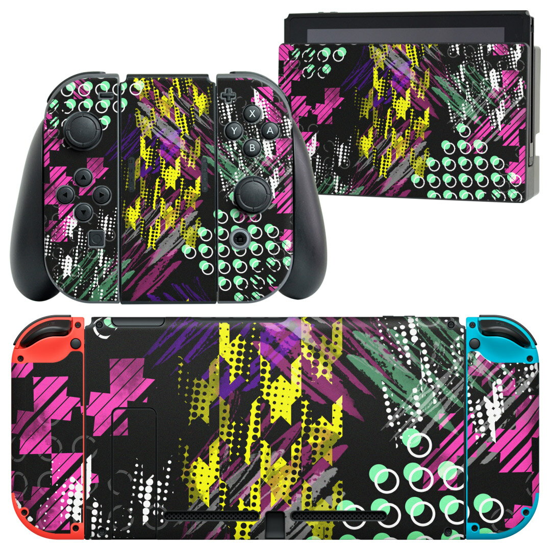 igsticker Nintendo Switch 用 デザインスキンシール 任天堂 ニンテンドー スイッチ 専用 本体ドック Joy-Con Joycon ジョイコン 専用 ゲーム機 カバー アクセサリー フィルム ステッカー 014846 デザイン カラフル 千鳥柄
