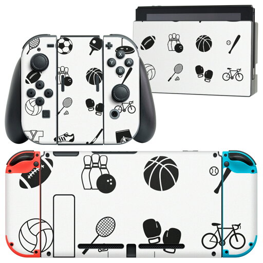 igsticker Nintendo Switch 用 デザインスキンシール 任天堂 ニンテンドー スイッチ 専用 本体ドック Joy-Con Joycon ジョイコン 専用 ゲーム機 カバー アクセサリー フィルム ステッカー 014883 スポーツ アイコン 黒