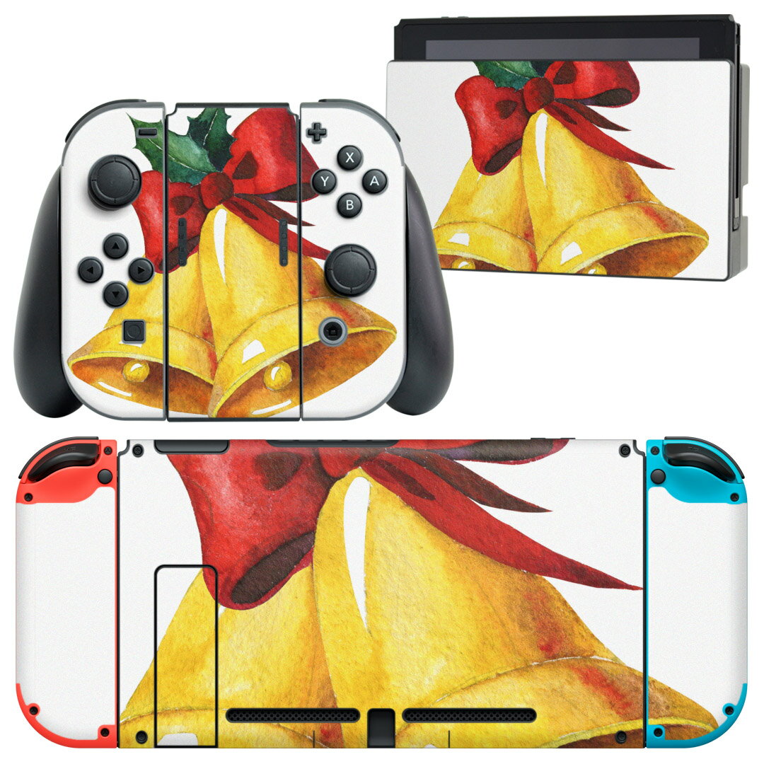 igsticker Nintendo Switch 用 デザインスキンシール 任天堂 ニンテンドー スイッチ 専用 本体ドック Joy-Con Joycon ジョイコン 専用 ゲーム機 カバー アクセサリー フィルム ステッカー 014888 ベル クリスマス イラスト