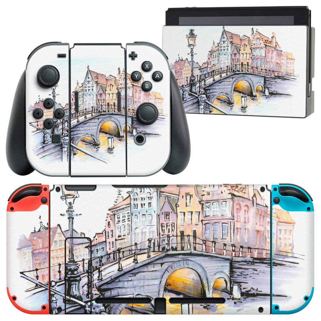 igsticker Nintendo Switch 用 デザインスキンシール 任天堂 ニンテンドー スイッチ 専用 本体ドック Joy-Con Joycon ジョイコン 専用 ゲーム機 カバー アクセサリー フィルム ステッカー 014927 手描き　街　おしゃれ