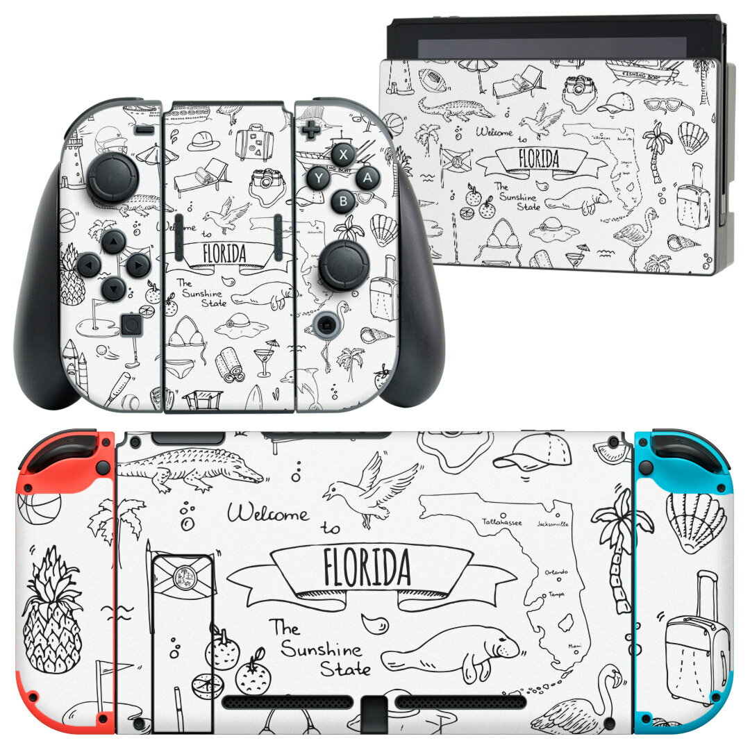 igsticker Nintendo Switch 用 デザインスキンシール 任天堂 ニンテンドー スイッチ 専用 本体ドック Joy-Con Joycon ジョイコン 専用 ゲーム機 カバー アクセサリー フィルム ステッカー 014960 フロリダ　イラスト　おしゃれ