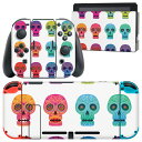 igsticker Nintendo Switch 用 デザインスキンシール 任天堂 ニンテンドー スイッチ 専用 本体ドック Joy-Con Joycon ジョイコン 専用 ゲーム機 カバー アクセサリー フィルム ステッカー 015451 骸骨 スカル カラフル