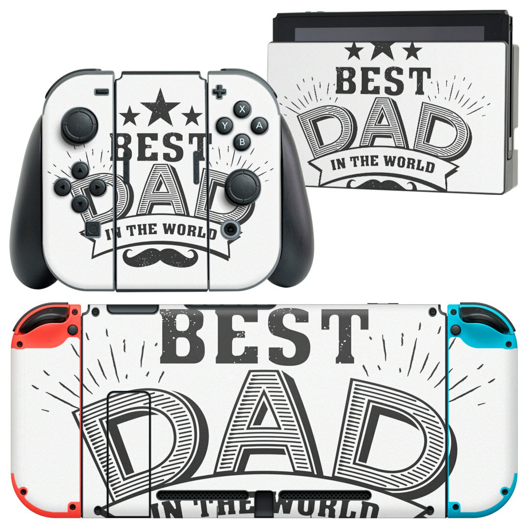 igsticker Nintendo Switch 用 デザインスキンシール 任天堂 ニンテンドー スイッチ 専用 本体ドック Joy-Con Joycon ジョイコン 専用 ゲーム機 カバー アクセサリー フィルム ステッカー 015496 父の日　英字　モノクロ