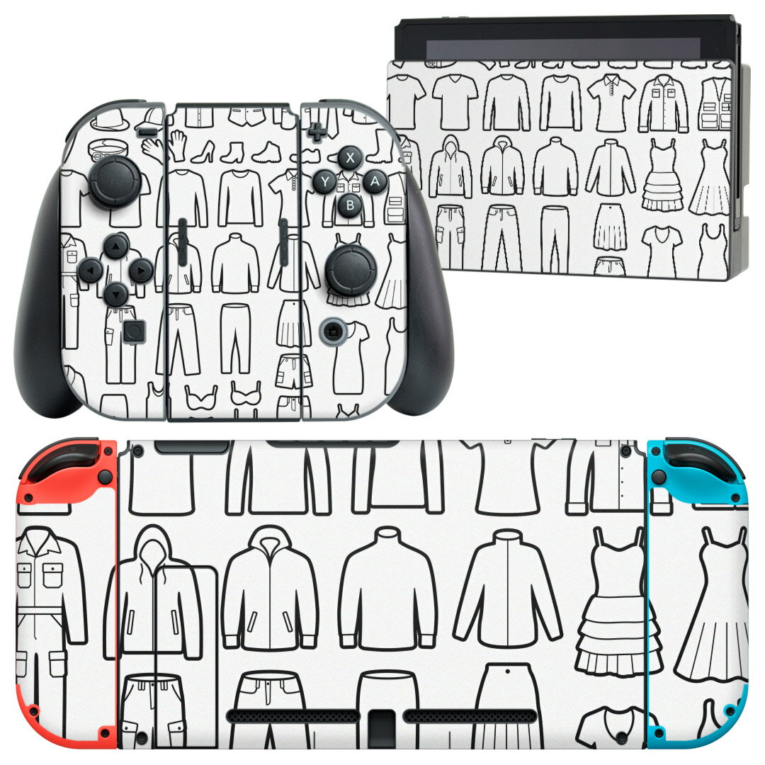 igsticker Nintendo Switch 用 デザインスキンシール 任天堂 ニンテンドー スイッチ 専用 本体ドック Joy-Con Joycon ジョイコン 専用 ゲーム機 カバー アクセサリー フィルム ステッカー 015534 服 モノクロ