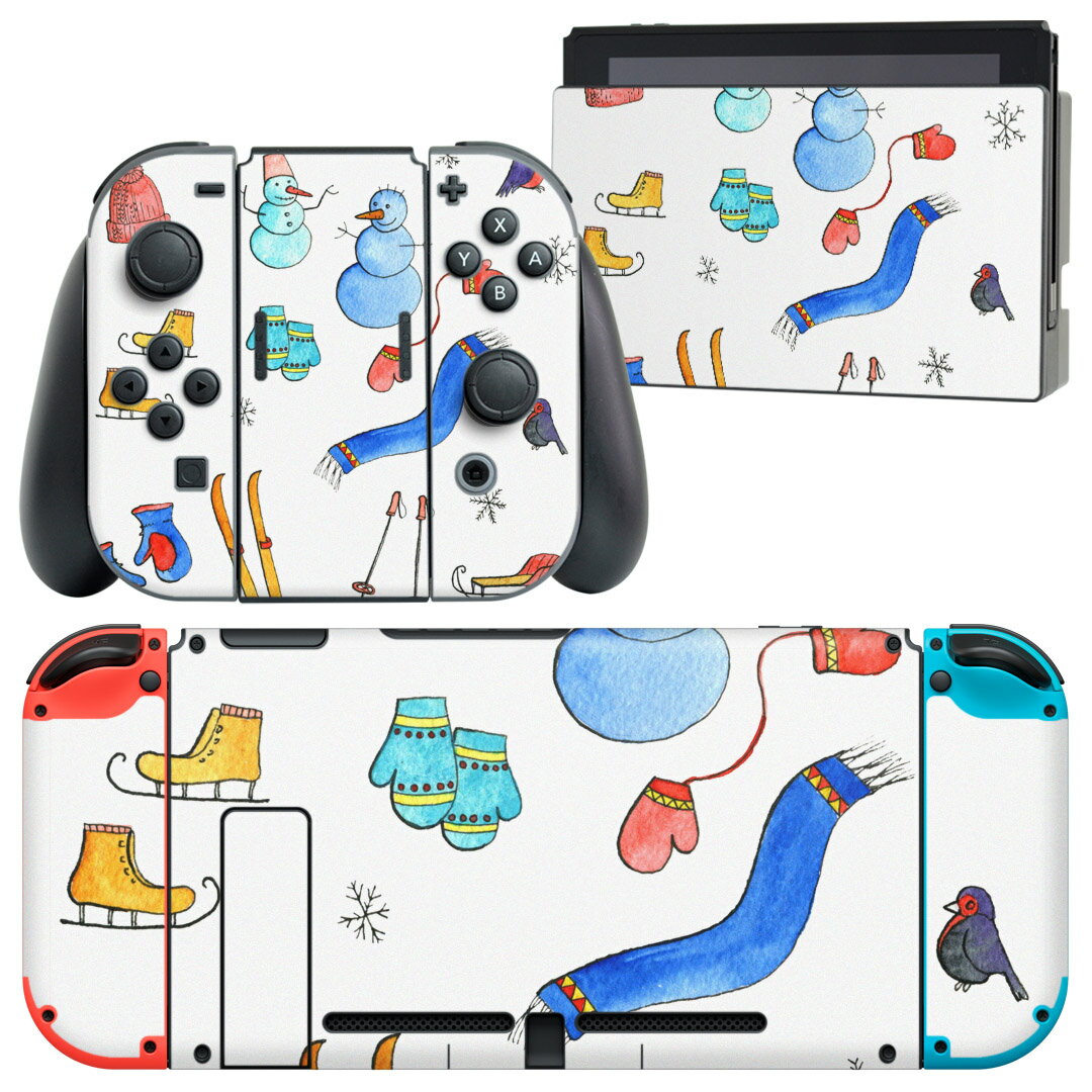 igsticker Nintendo Switch 用 デザインスキンシール 任天堂 ニンテンドー スイッチ 専用 本体ドック Joy-Con Joycon ジョイコン 専用 ゲーム機 カバー アクセサリー フィルム ステッカー 015551 雪　雪だるま　スキー　冬