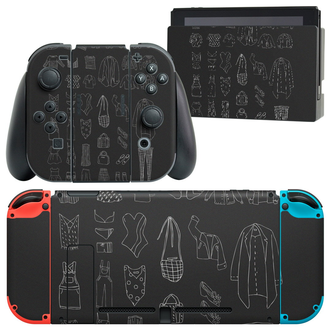 igsticker Nintendo Switch 用 デザインスキンシール 任天堂 ニンテンドー スイッチ 専用 本体ドック Joy-Con Joycon ジョイコン 専用 ゲーム機 カバー アクセサリー フィルム ステッカー 015572 服 モノクロ 手書き 絵