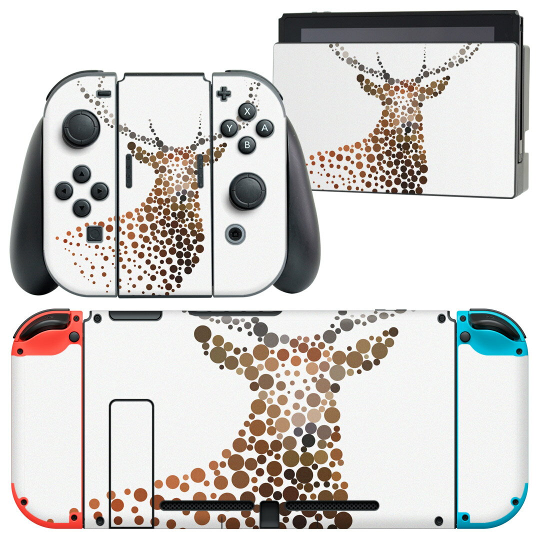 igsticker Nintendo Switch 用 デザインスキンシール 任天堂 ニンテンドー スイッチ 専用 本体ドック Joy-Con Joycon ジョイコン 専用 ゲーム機 カバー アクセサリー フィルム ステッカー 015582 鹿 動物 手書き 絵