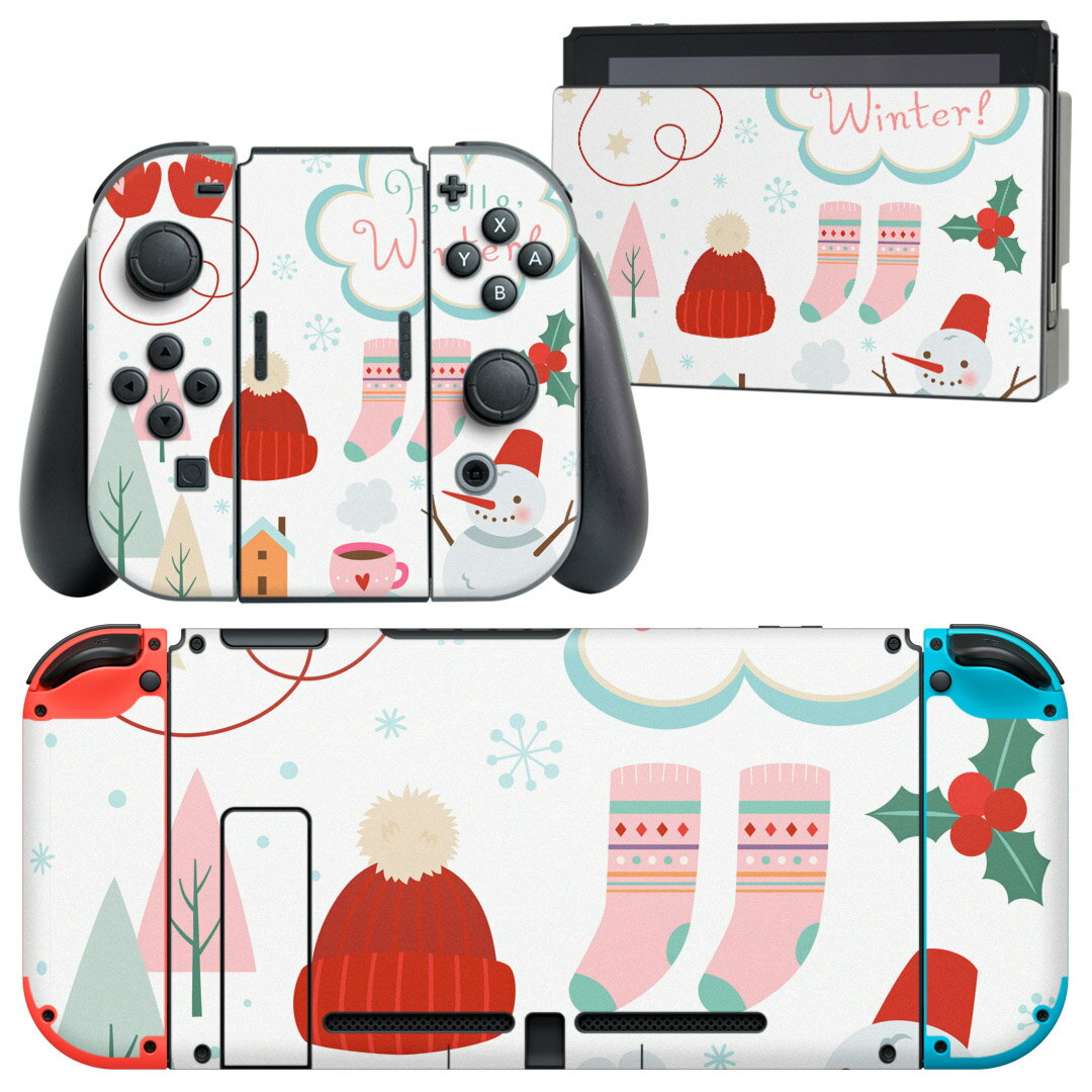 igsticker Nintendo Switch 用 デザインスキンシール 任天堂 ニンテンドー スイッチ 専用 本体ドック Joy-Con Joycon ジョイコン 専用 ゲーム機 カバー アクセサリー フィルム ステッカー 015600 冬 クリスマス ゆきだるま