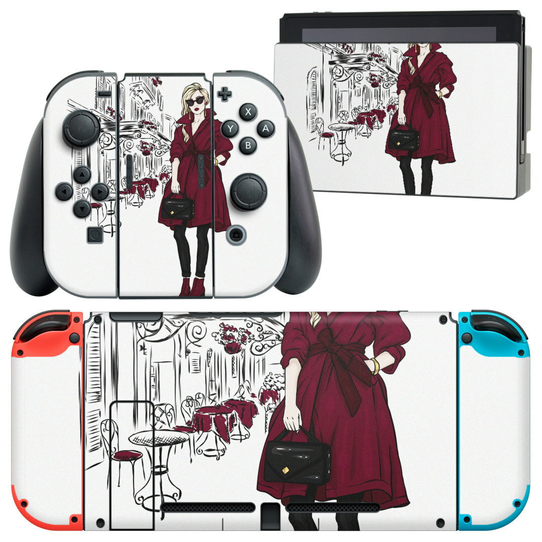 igsticker Nintendo Switch 用 デザインスキンシール 任天堂 ニンテンドー スイッチ 専用 本体ドック Joy-Con Joycon ジョイコン 専用 ゲーム機 カバー アクセサリー フィルム ステッカー 015673 女の人　おしゃれ　クール