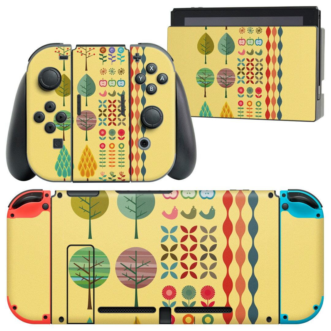 igsticker Nintendo Switch 用 デザインスキンシール 任天堂 ニンテンドー スイッチ 専用 本体ドック Joy-Con Joycon ジョイコン 専用 ゲーム機 カバー アクセサリー フィルム ステッカー 015767 木　りんご　植物