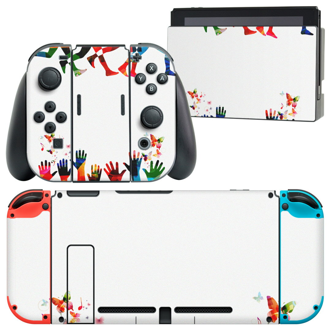 igsticker Nintendo Switch 用 デザインスキンシール 任天堂 ニンテンドー スイッチ 専用 本体ドック Joy-Con Joycon ジョイコン 専用 ゲーム機 カバー アクセサリー フィルム ステッカー 015792 手 足 走る カラフル